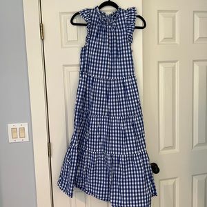 Blue and White Gingham Dress with Flutter Sleeves